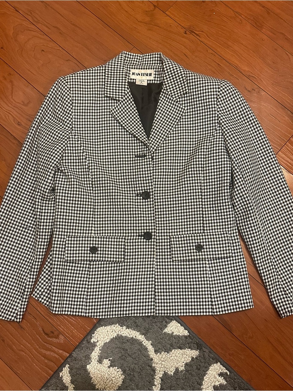 Vintage 80s Joanne Leslie houndstooth black-and-white blazer size 6 petite